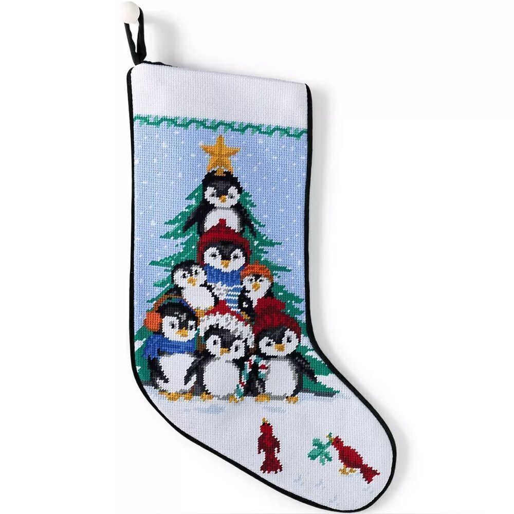 Land's End Personalized needlepoint Christmas stocking cotton velvet backing